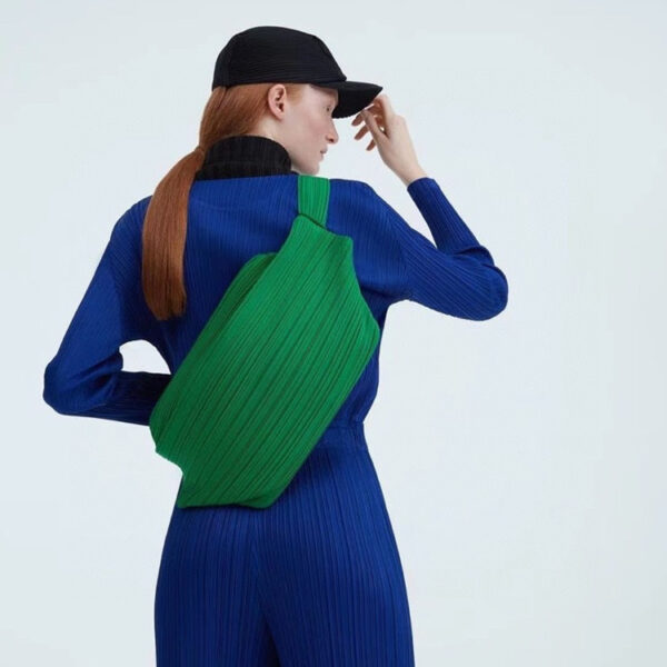 Pleats Please Issey Miyake Style Pleated Round Shoulder Bag with Zip 52x22cm