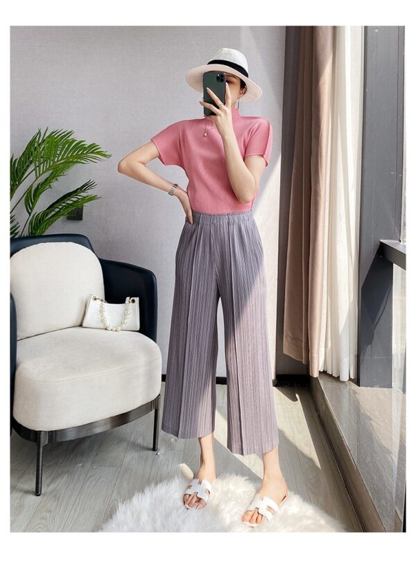 Pleats Please Issey Miyake Fabric Pleated Trousers, Wide Legged Cropped Pants
