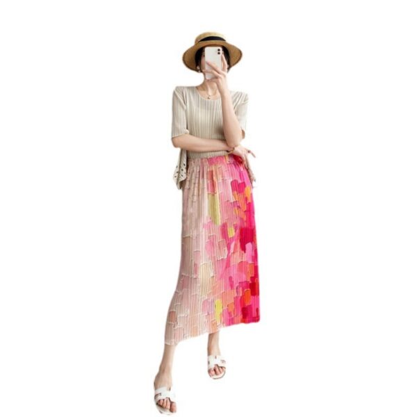 Pleats Please Issey Miyake Fabric Pleated Gradient Color Skirt, Fun Print Skirt