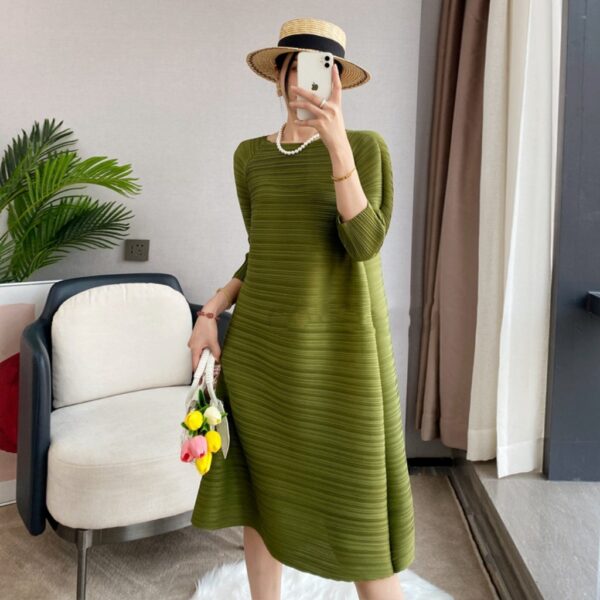 Pleats Please Issey Miyake Style Pleated Dress with Relaxed A-line Style