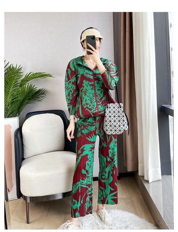 Pleats Please Issey Miyake Fabric Pleated Geometric Print Jacket /Trousers Set