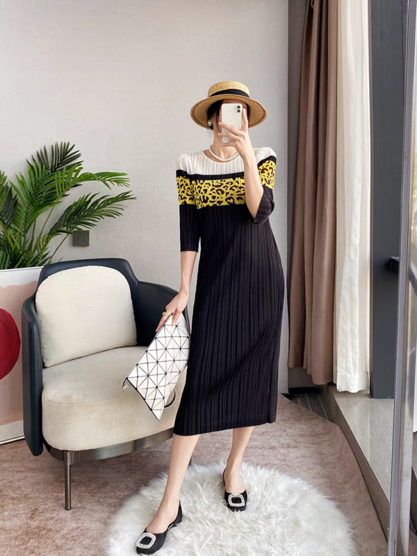 Pleats Please Issey Miyake Fabric Pleated Dress, Geometric Print Pleated Party Dress